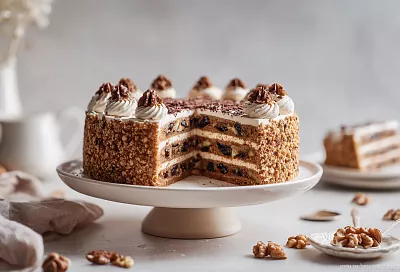 Торт «Пиковая дама» с черносливом: фаршировала чернослив орехами, и на столе нежный десерт с кофейным кремом