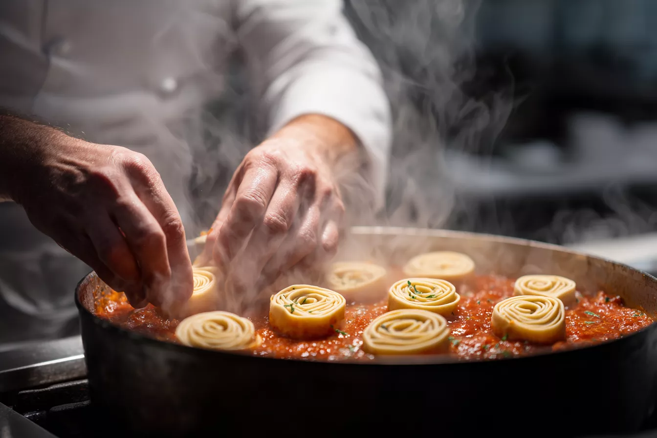 Штрудли на овощном рагу: пышные «розочки» из постного теста