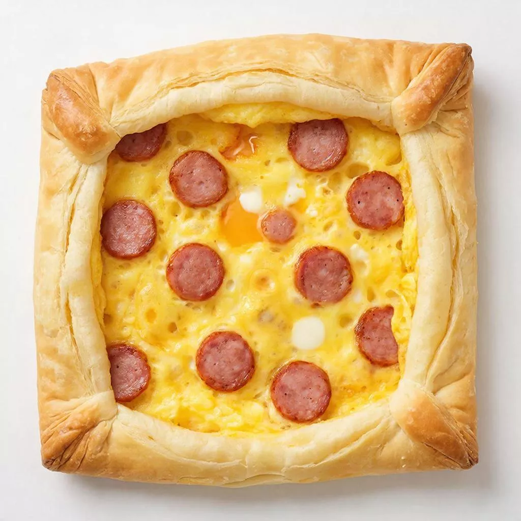 Хрустящая слойка, а в ней шипит горячее яйцо и ароматная колбаса: завтрак для тех, кто любит быстро, вкусно и сытно