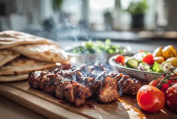Армянский шашлык из свинины в духовке: сочное мясо с картошкой и летним салатом