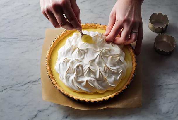 Песочный пирог с заварным кремом и белковой шапочкой