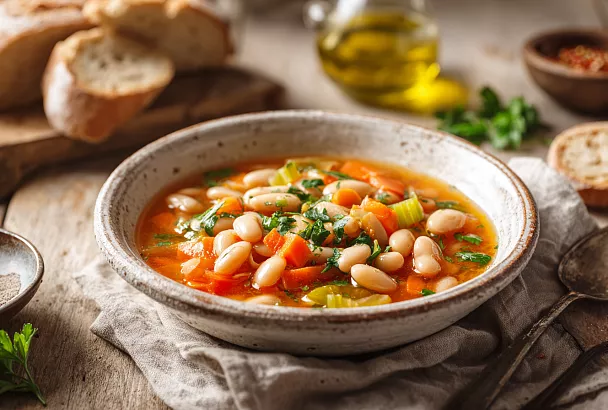 Греческий фасолевый суп: сытный и постный за 30 минут