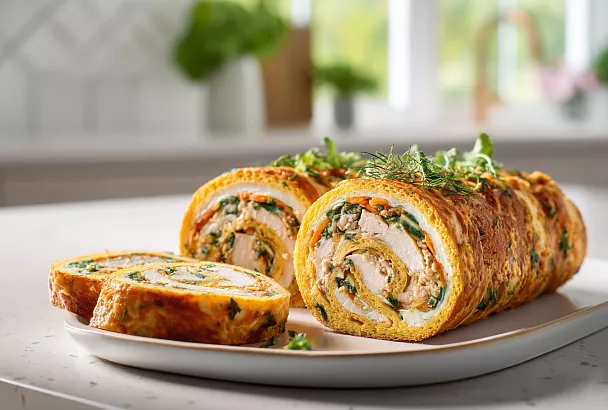 Готовлю сырный рулет с куриным фаршем и корейской морковью: эффектная закуска на праздничный стол