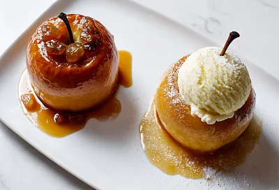 Печёные яблоки двумя начинками: цитрус-изюм и нежный творожный «пудинг»