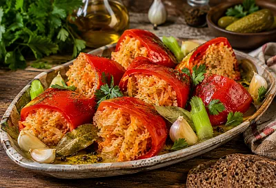 Бланширую красный перец и начиняю капустой: хрустящая закуска по-армянски пропитывается пряным маринадом