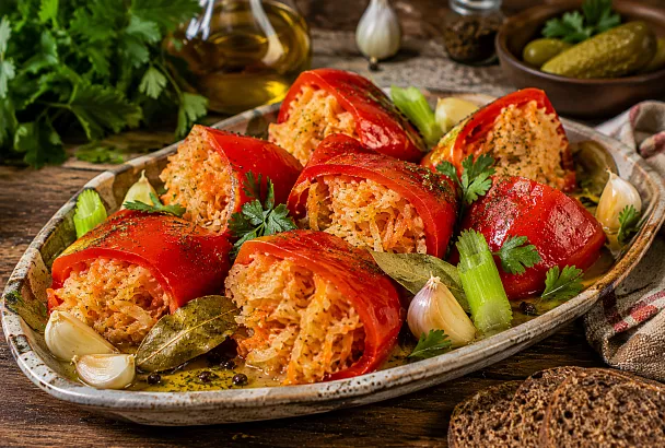 Бланширую красный перец и начиняю капустой: хрустящая закуска по-армянски пропитывается пряным маринадом