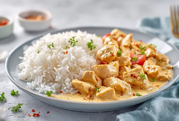 Рис рассыпчатый без хлопот и сочная курица в сливочном соусе: ужин за 30 минут