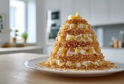 Необычный торт «Наполеон-Панчо» на Новый год: высокий десерт без выпечки коржей