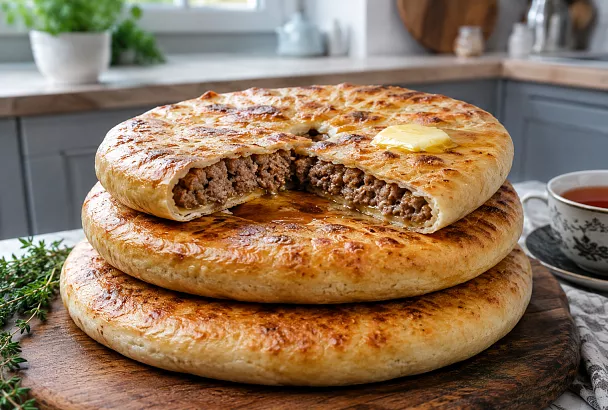 Беру фарш и лук, пеку осетинские пироги: тесто тонкое, а внутри сочная мясная начинка
