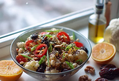 Салат из цветной капусты, который удивляет: тонкие слайсы, томаты и яркая заправка