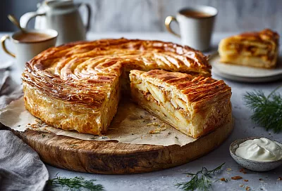 Хрустящий слоёный пирог с курицей и картошкой: готовлю за полчаса, съедают за 10 минут