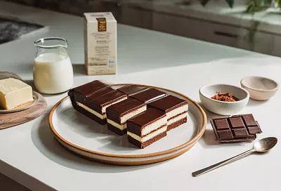 Разрезаю шоколадный корж пополам, заливаю молочный слой — и получается «молочный ломтик», как в детстве!