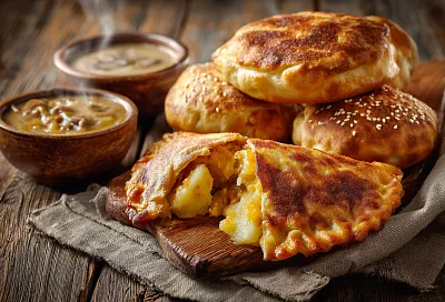 Жареные пирожки с печенью и картофельные булочки с грибной подливкой — этот рецепт всегда меня выручает