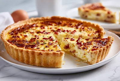 Пеку настоящий французский киш-лорен: рассыпчатое тесто и нежнейшая начинка с копчёной грудинкой