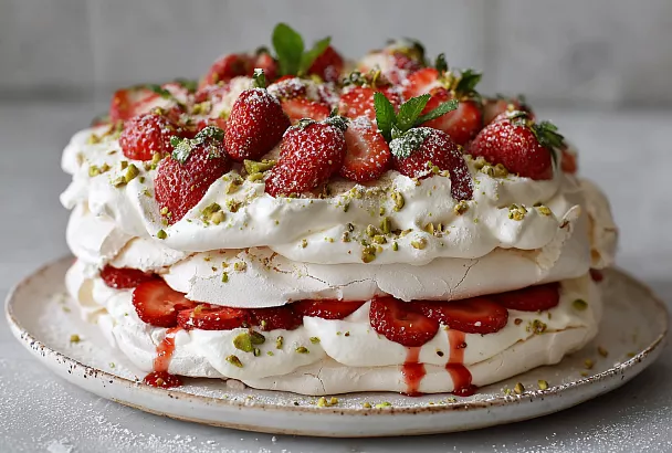 Воздушный торт "Анна Павлова": добавила крахмал в меренгу, и коржи получились хрустящими с нежной серединой