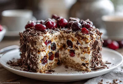 Быстрая «Монастырская изба» без выпечки: лаваш, сметанный крем и вишня