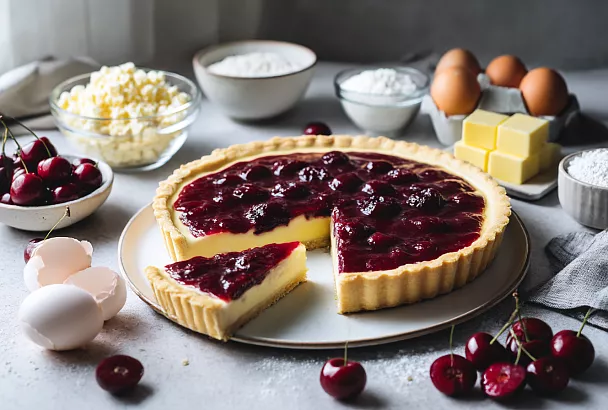 Пеку нежный песочный пирог с творогом и вишней — вкуснее любого чизкейка!