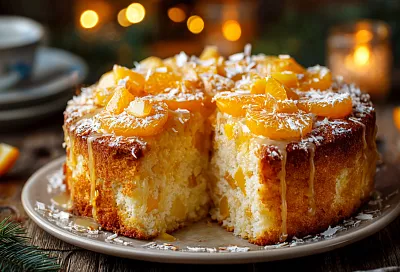 Миллион-долларовая шарлотка, которую мои мужчины смели за вечер! Праздничная – с мандаринами, кокосом и лимонной глазурью, тает во рту