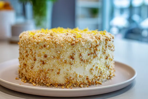 Лимонно-ореховый торт, который сводит с ума – влажный, ароматный и совсем не кислый, хотя лимоны кладём целиком