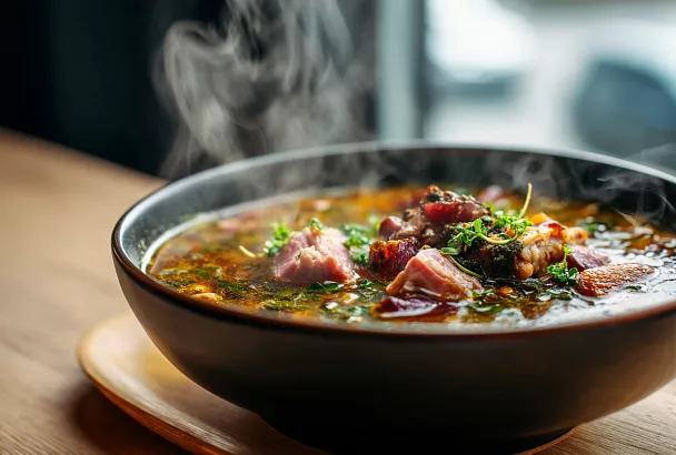 Зимний суп с копчёностями и крупами: густой, ароматный и очень сытный