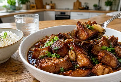 Жарю свинину и куриные бёдра вместе, добавляю тёмное пиво: мясо получается нежным и пряным