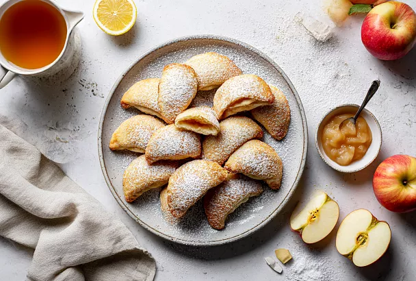 Творожные рогалики с яблочной начинкой: мягкие, как булочки, и тают во рту