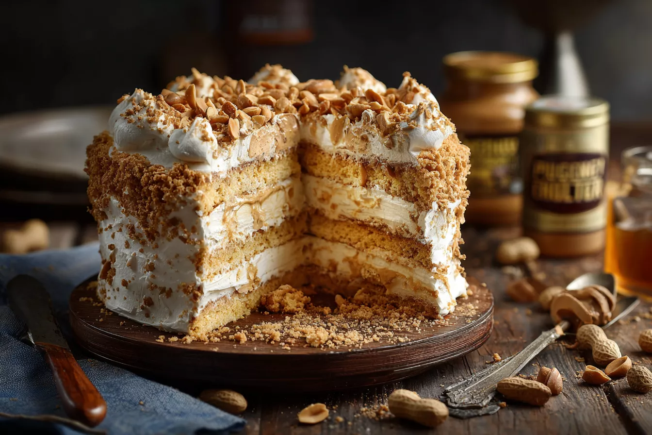 Арахисовый торт из детства: хрустящие насыпные коржи, нежный белковый слой и крем из варёной сгущёнки с арахисовой пастой