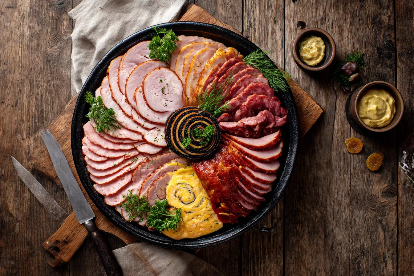 Три мясных блюда к празднику: домашняя ветчина и рулеты