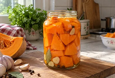 Ферментированная тыква с чесноком и специями: хрустящая, пряная и с приятной кислинкой