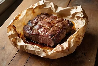 Больше никакой колбасы. Просто заворачиваю мясо в пергамент ставлю в духовку. Весь сок и вкус держатся внутри