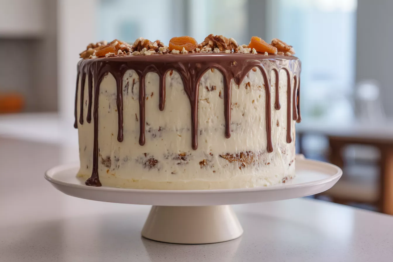 Сочный сметанный торт с курагой и черносливом: добавили орехи в тесто, и аромат получился очень насыщенным 