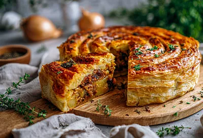 Слоёный мясной пирог с картофелем, который я готовлю через день — сочный и очень вкусный