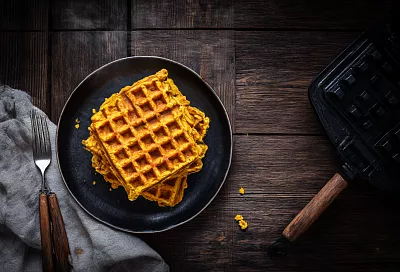 Рисово-тыквенные вафли в вафельнице без лишнего масла