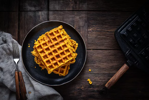 Рисово-тыквенные вафли в вафельнице без лишнего масла