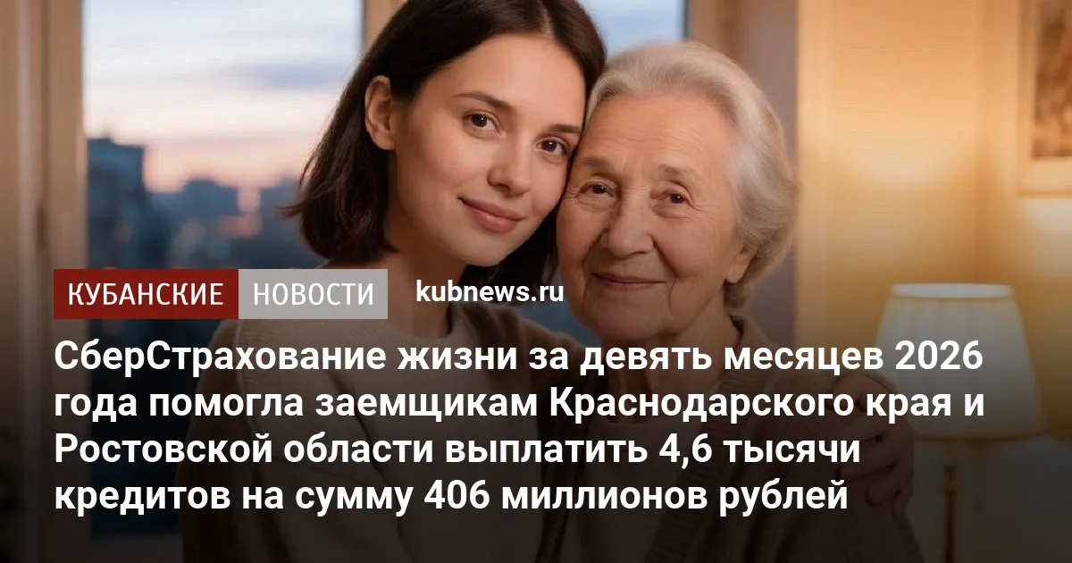 СберСтрахование жизни за девять месяцев 2026 года помогла заемщикам Краснодарского края и Ростовской области выплатить 4,6 тысячи кредитов на сумму 406 миллионов рублей
