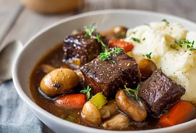 Говядина в тёмном пиве с овощами: мягкое мясо и густой осенний соус