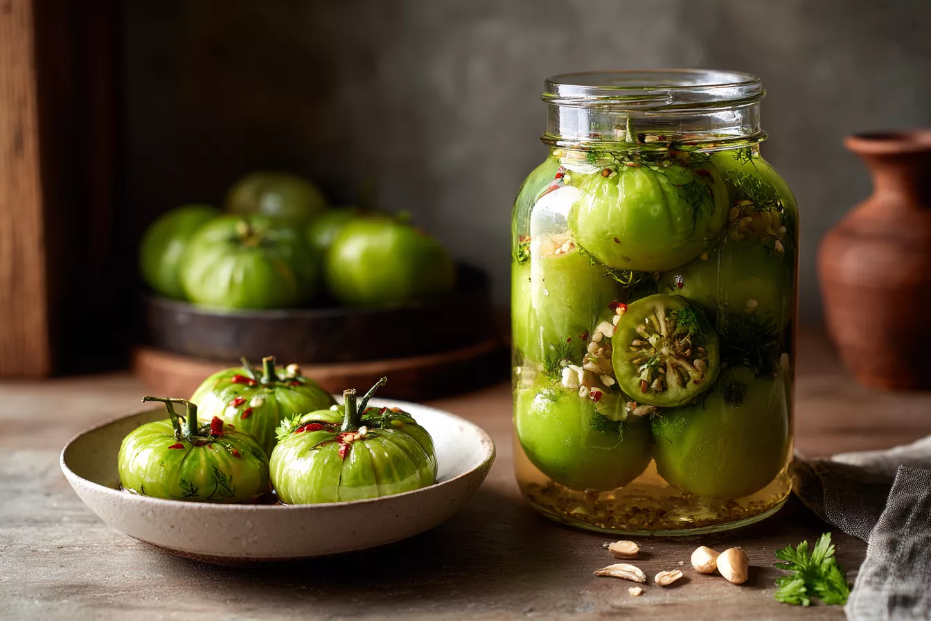 Квашеные зелёные помидоры с чесноком: простой способ до Нового года