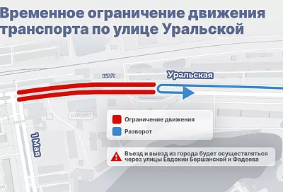 Движение по улице Уральской в Краснодаре перекроют на два часа