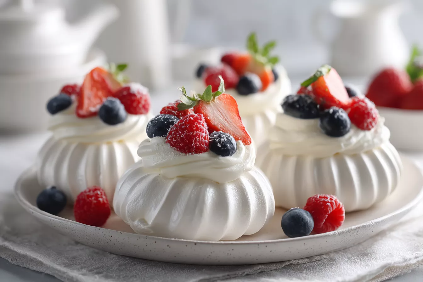 Мини-Павлова с меренгой по-швейцарски: нагрела белки с сахаром, и корзинки не трескаются даже с сочными ягодами