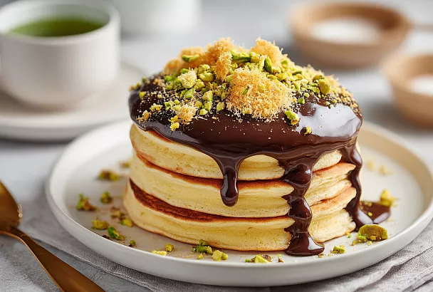 Нежные японские панкейки как суфле: высокие, воздушные, со вкусом дубайского шоколада