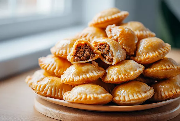 Ленивые пирожки на дрожжевом тесте с мясом: 100 штук за 10 минут лепки