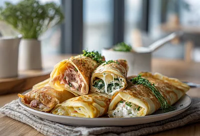 Идеальные тонкие блинчики и три начинки для них — мясная, рыбная и ветчина с сыром: вкуснее, чем в ресторане