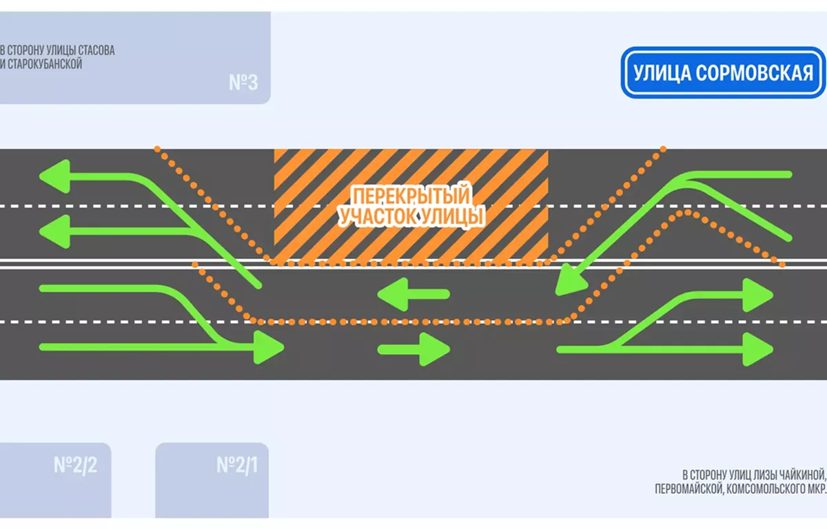 Движение транспорта на участке улицы Сормовской в Краснодаре ограничат на три дня 