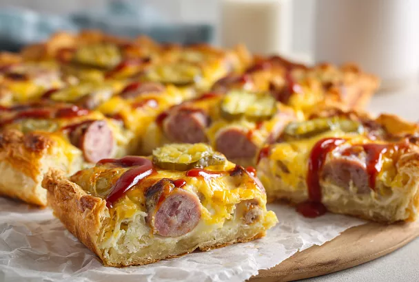 Ленивый заливной пирог с колбасой и сыром — быстрый и очень вкусный