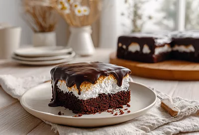 Торт «Птичий глаз» без крема — влажный шоколадный бисквит с безе и глазурью