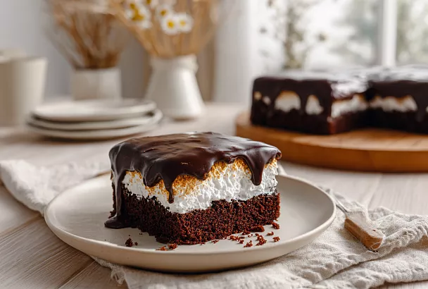 Торт «Птичий глаз» без крема — влажный шоколадный бисквит с безе и глазурью