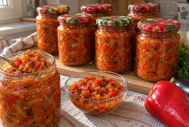 Запекаем перец с баклажанами и тушим с томатами: готовим густую болгарскую лютеницу