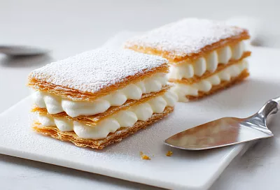 Мильфей с дипломатическим кремом из готового слоёного теста