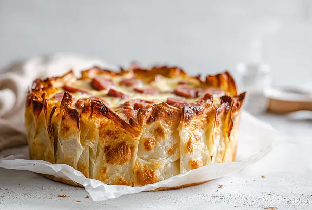 Самый ленивый и вкусный пирог на свете – просто складываю лаваш гармошкой и заливаю яйцами