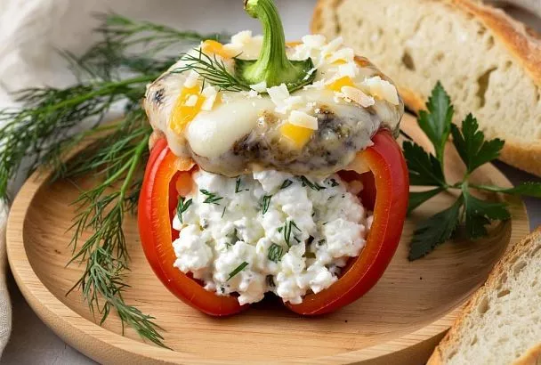Перцы без мяса: начинка творог с сыром, чесноком и ароматной зеленью